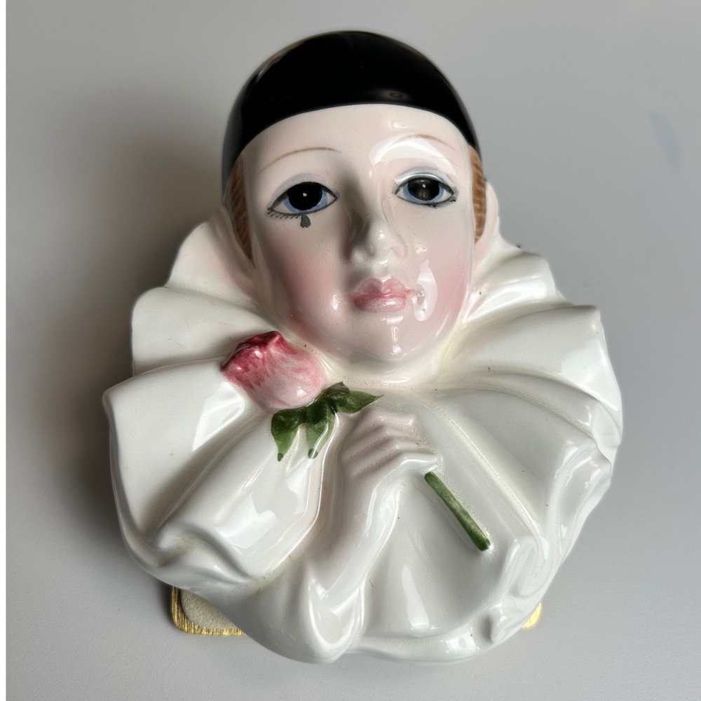 Schmid Pierrot Love Ceramic Wall Mask Michel Oks Sad Clown Rose Vintage 1981